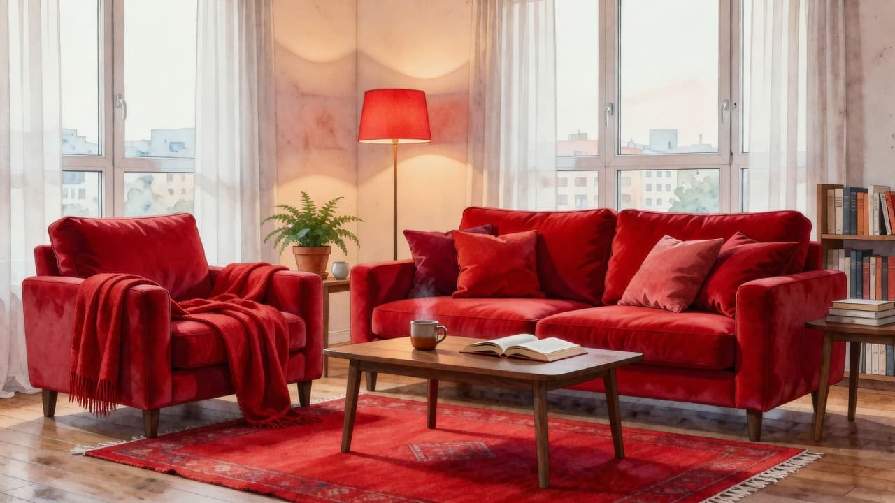Lucky Summer Escorts: A Safer Nairobi Search Guide 1 Xxnairobi- Best Escorts in Nairobi Directory in Kenya A softly lit living room in watercolor style with red accents.