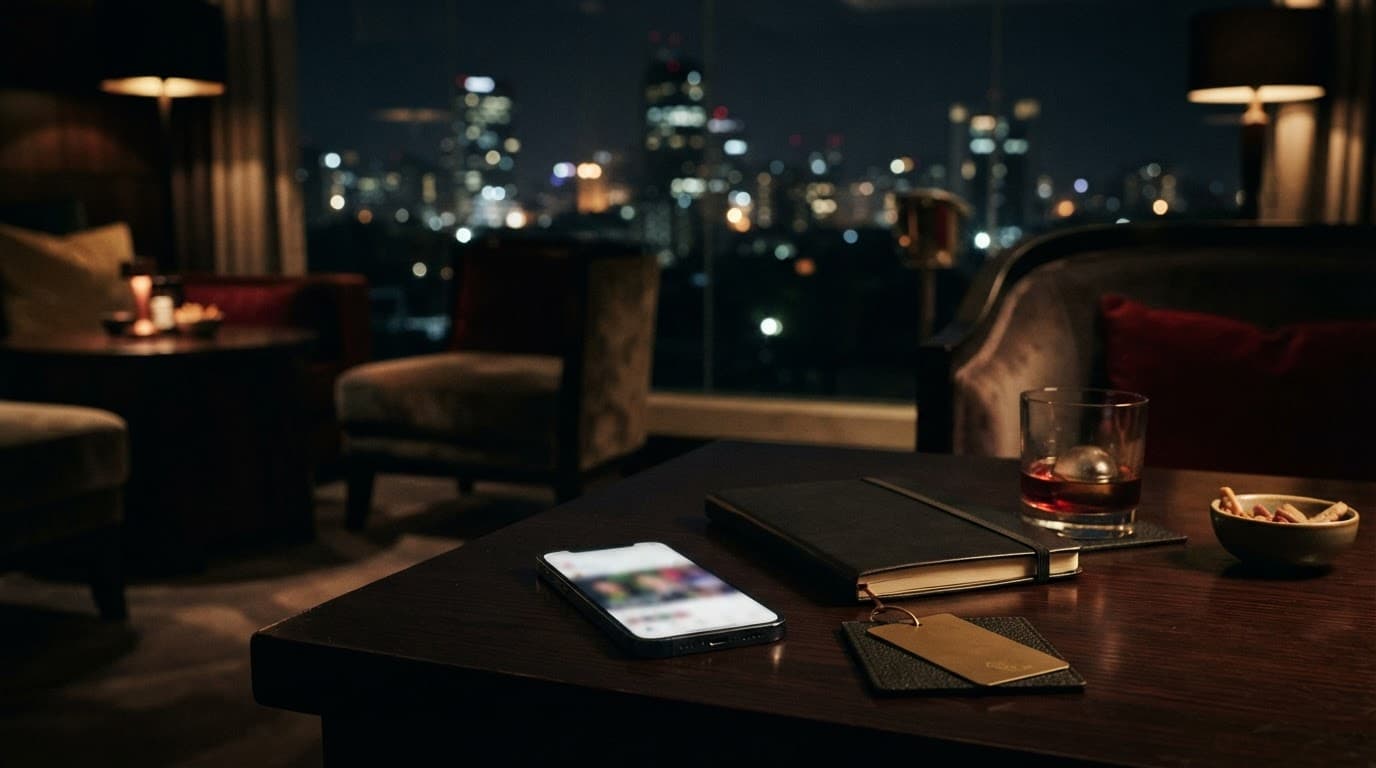 Verified Escort Listings Nairobi: Safer Browsing Tips 1 Xxnairobi- Best Escorts in Nairobi Directory in Kenya A smartphone, notebook, and room key on a hotel lounge table overlooking Nairobi at night.