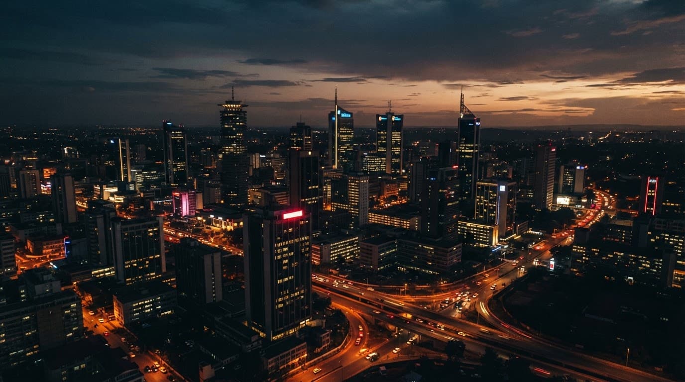 Male Companions Nairobi: A Safer Browsing Guide 1 Xxnairobi- Best Escorts in Nairobi Directory in Kenya Modern Nairobi buildings glowing with warm streetlights at dusk.