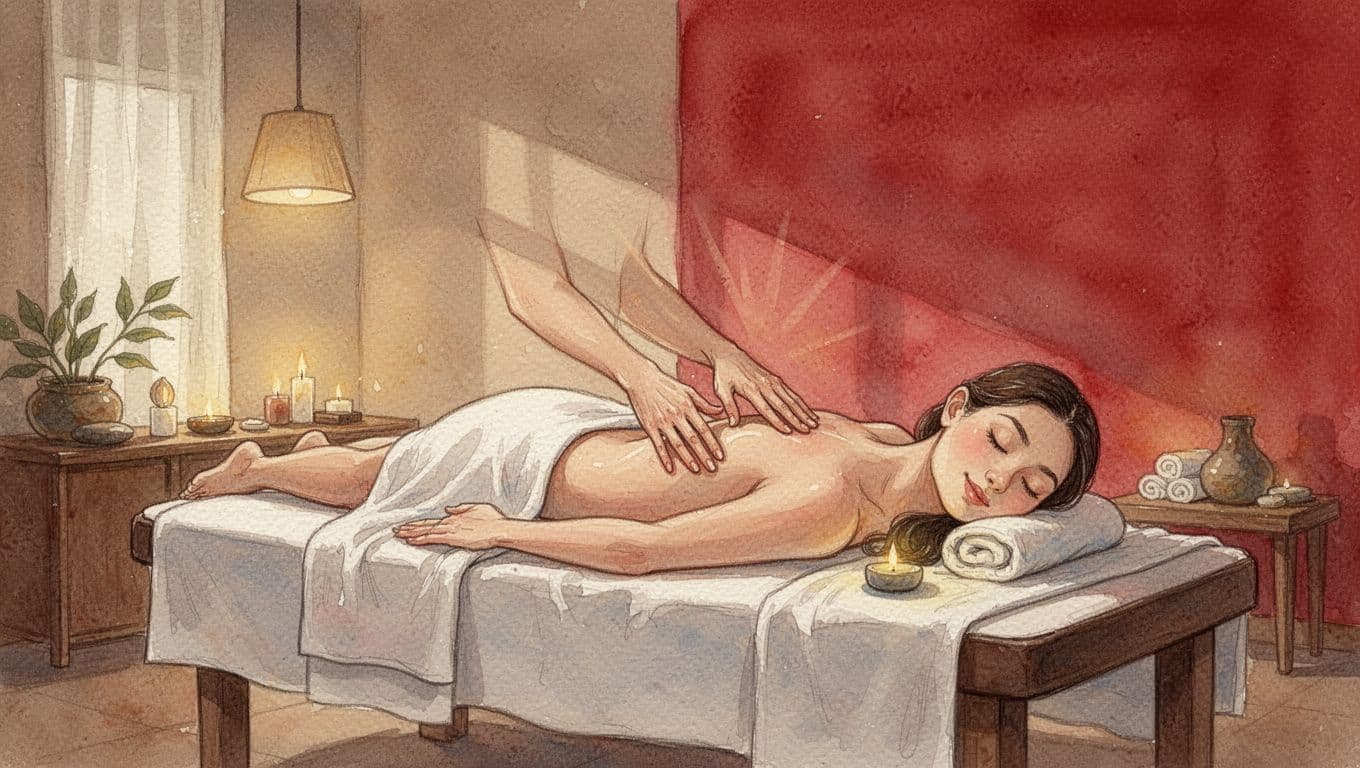 Thai Massage Near Me in Nairobi: How to Choose Well 1 Xxnairobi Escorts-Nairobi Escorts Near You For Fun A person relaxes on a massage mat in a softly painted spa room with a red accent.