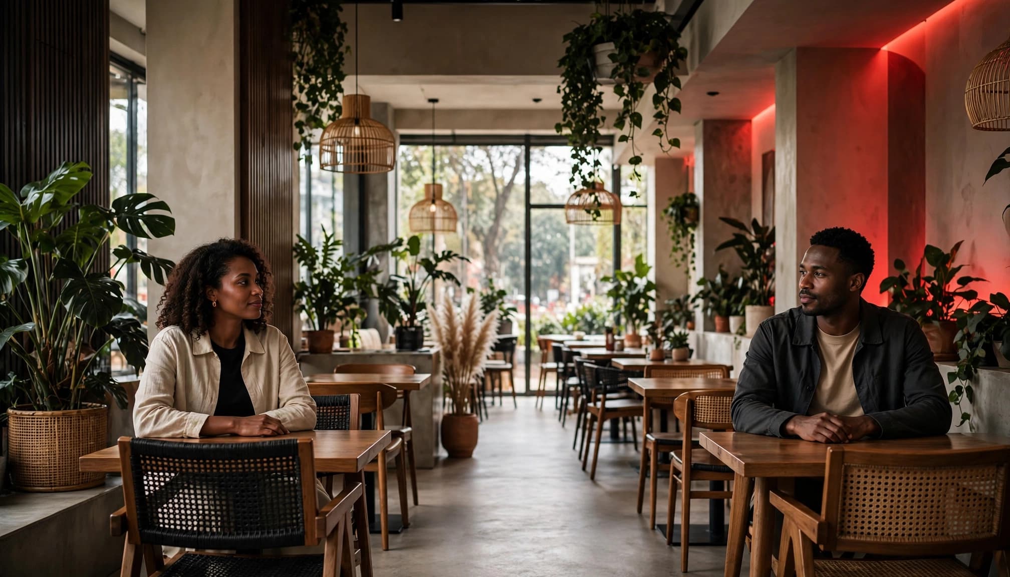 Women Escorts Nairobi: A Safety-First Adult Guide 4 Xxnairobi- Best Escorts in Nairobi Directory in Kenya Two adults talk across from each other in a bright cafe with plants and large windows.