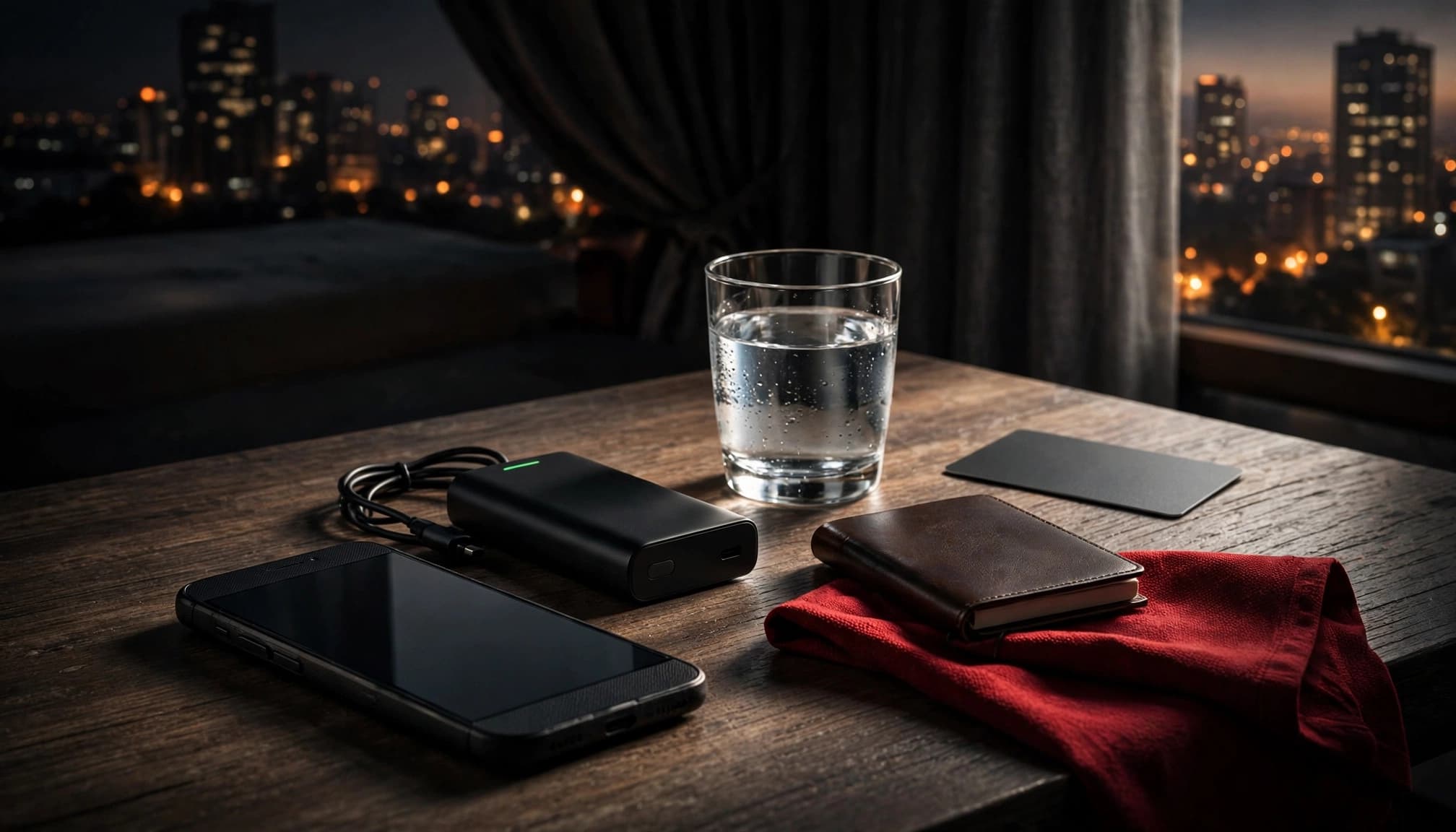 Nairobi Ladies Escorts: A Safer Way to Browse Listings 10 Xxnairobi- Best Escorts in Nairobi Directory in Kenya Safety items arranged on a hotel entry table beside a smartphone and power bank.
