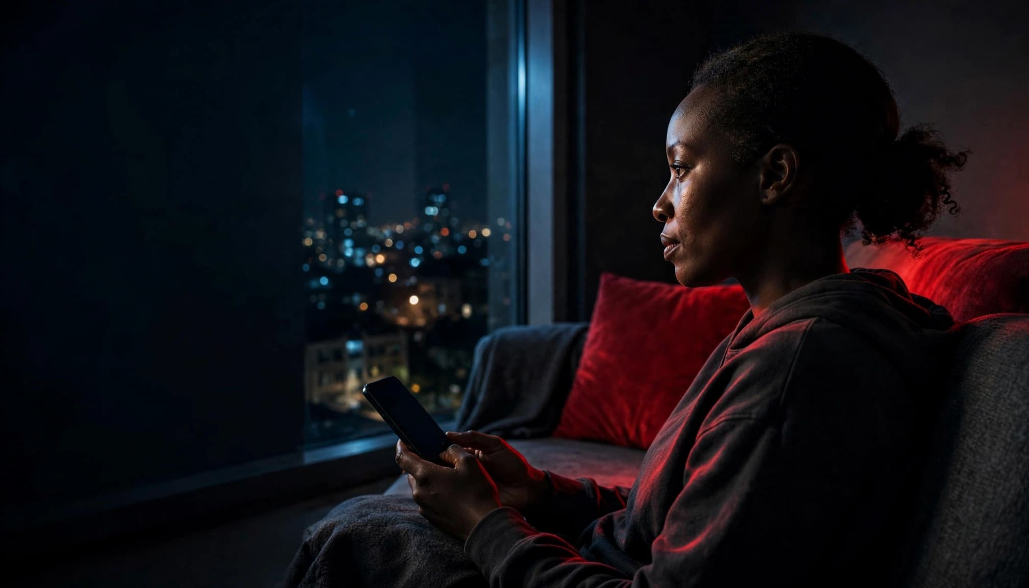 Nairobi Ladies Escorts: A Safer Way to Browse Listings 9 Xxnairobi- Best Escorts in Nairobi Directory in Kenya A person checks an unreadable smartphone in a dim Nairobi lounge at night.